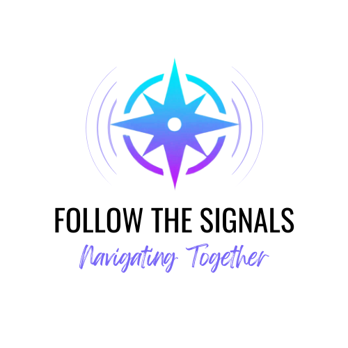 Follow the Signals Logo - A compass with a teal to purple gradient and signal lines.